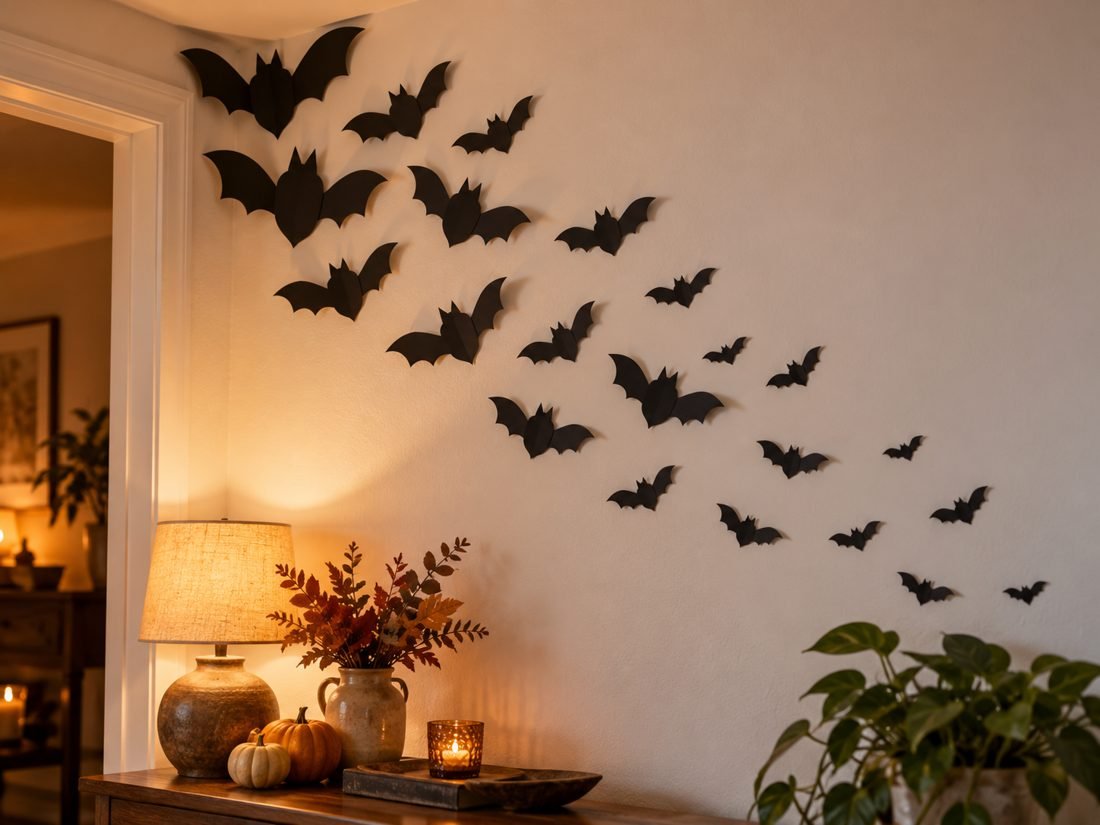 Murciélagos de cartulina negra en la pared