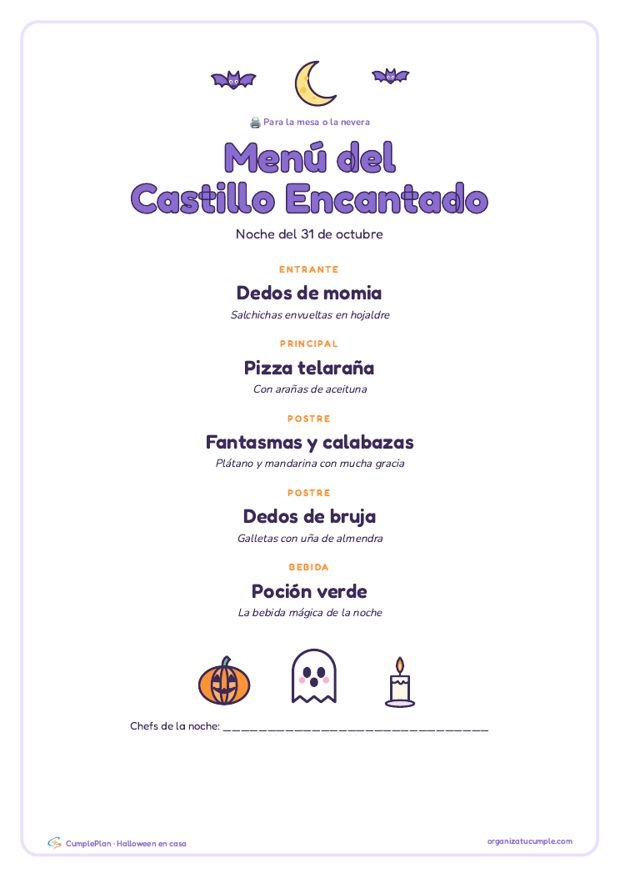 Página del kit: Carta del menú